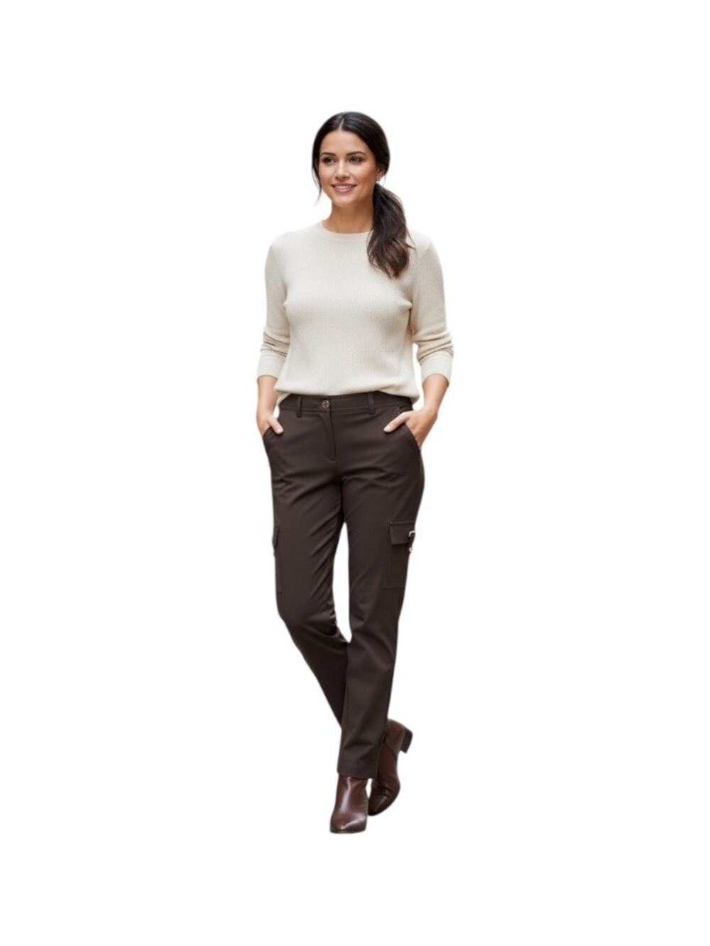 Zenergy By Chicos Straight Leg Cargo Pants Brown Size 1 (M) Neutral Minimalist